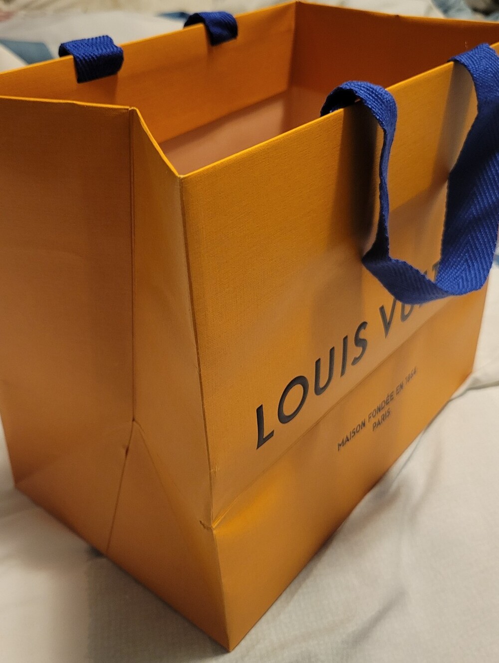 Louis Vuitton Luxury Shopping Bag, Gift Bag, Paper Bag with blue handles- Small
